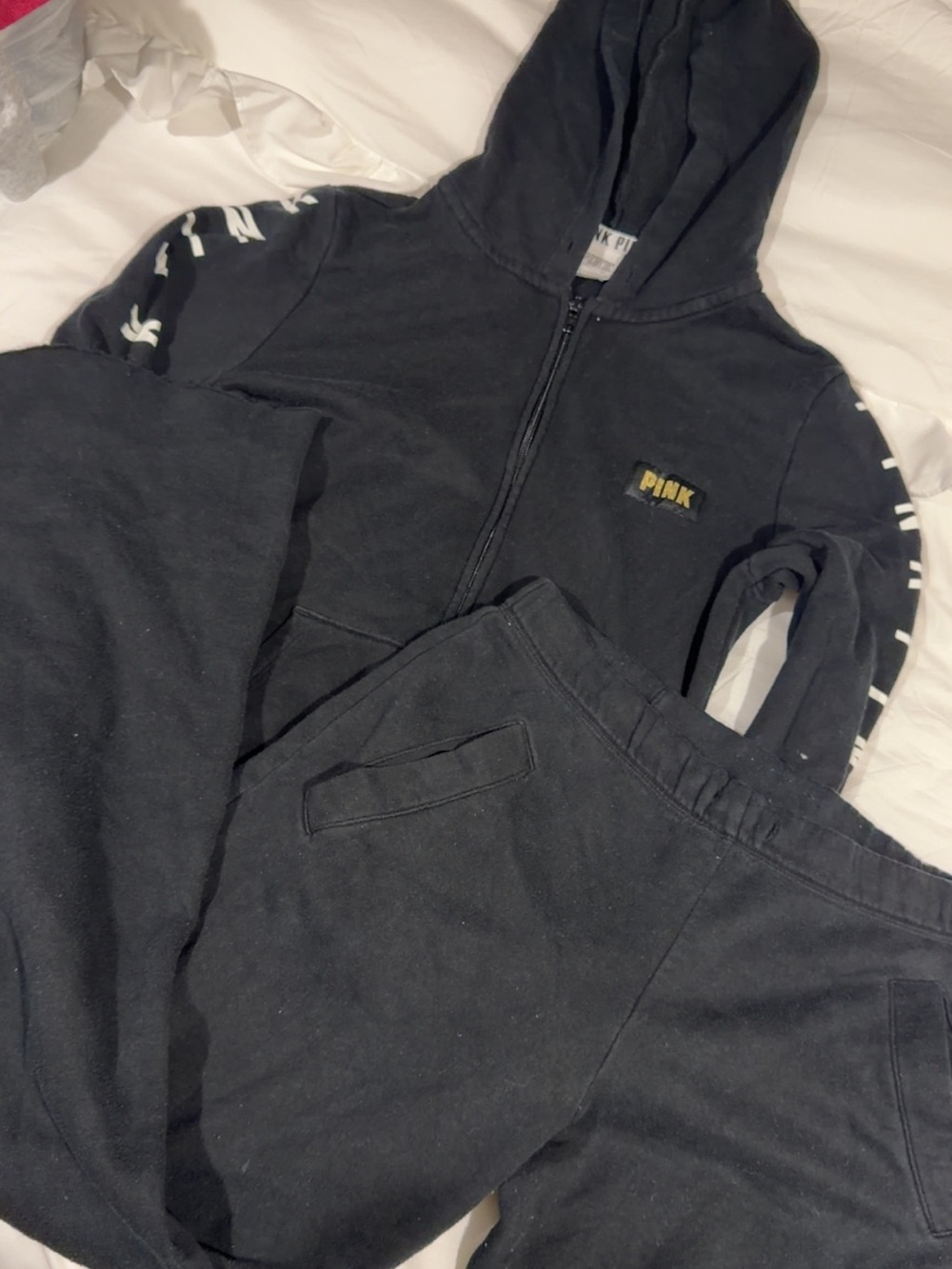 PINK Victoria's Secret Black Zip Hoodie & sweatpants Set